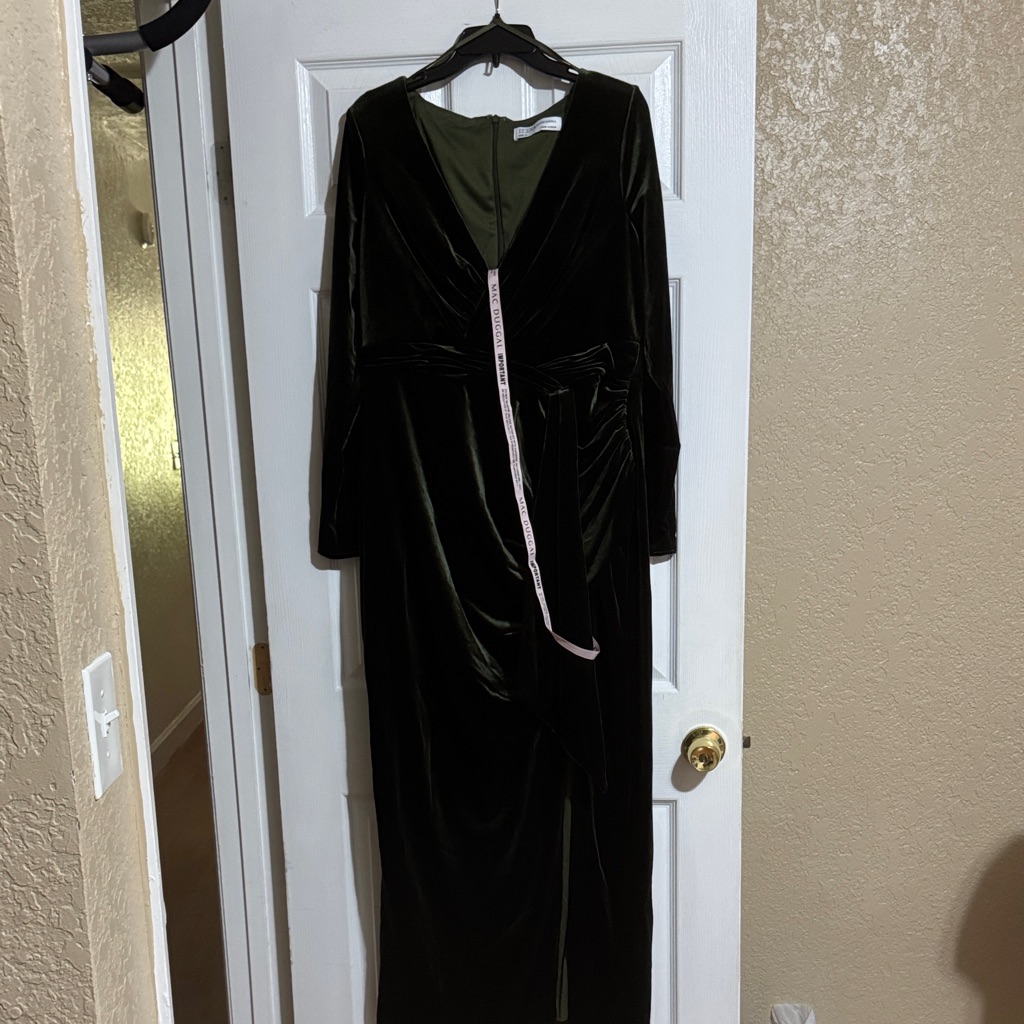 Mac Duggal Black Velvet Wrap Maxi Dress